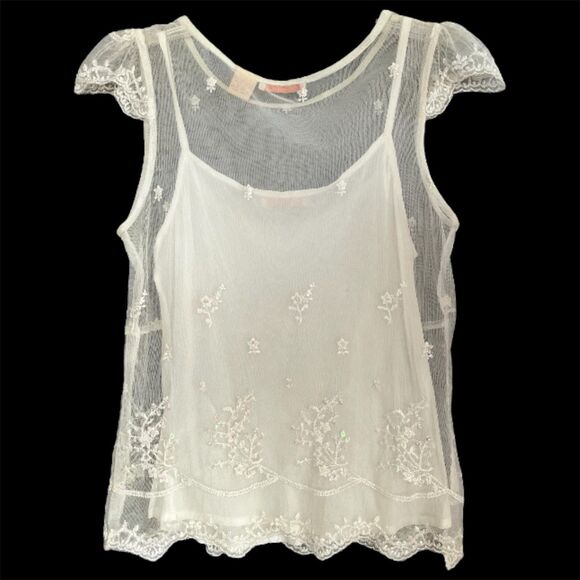 Forever 21 Sheer Vintage Y2K Top Size M Dainty Fairycore Floral Embroidered Mesh - Picture 7 of 14
